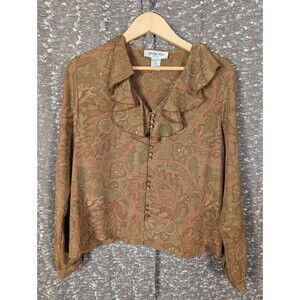 Vintage Judith‎ Hart Petites V-Neck Ruffled Blouse Button Front Womens Size 14P